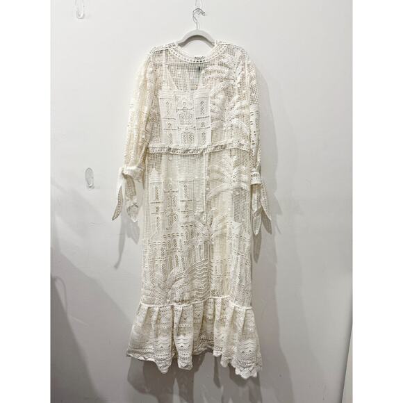 NWT Farm Rio Morada Boa Guipure Lace Crochet Maxi Dress with Slip Off-White XL - Picture 3 of 7
